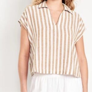 Old Navy Linen-Blend Cropped Popover Shirt XL